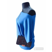 Bluzka kimonowa z dekoltem w łódkę - kolor ciemny niebieski